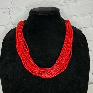 Vintage Multi Strand Red Coral & Serling Silver Necklace